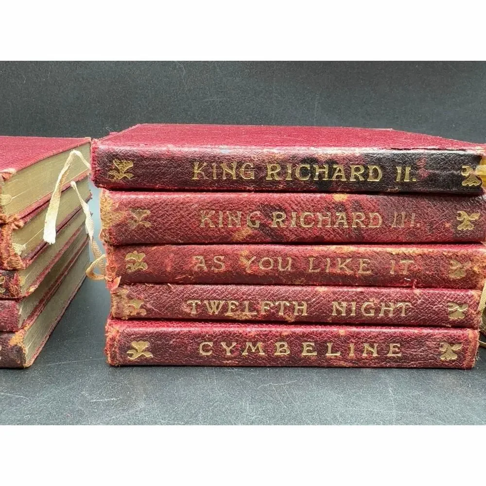 Antique Temple Shakespeare 14 Vol Set J.M. Dent Burgundy Leather Gilt 1905-1909